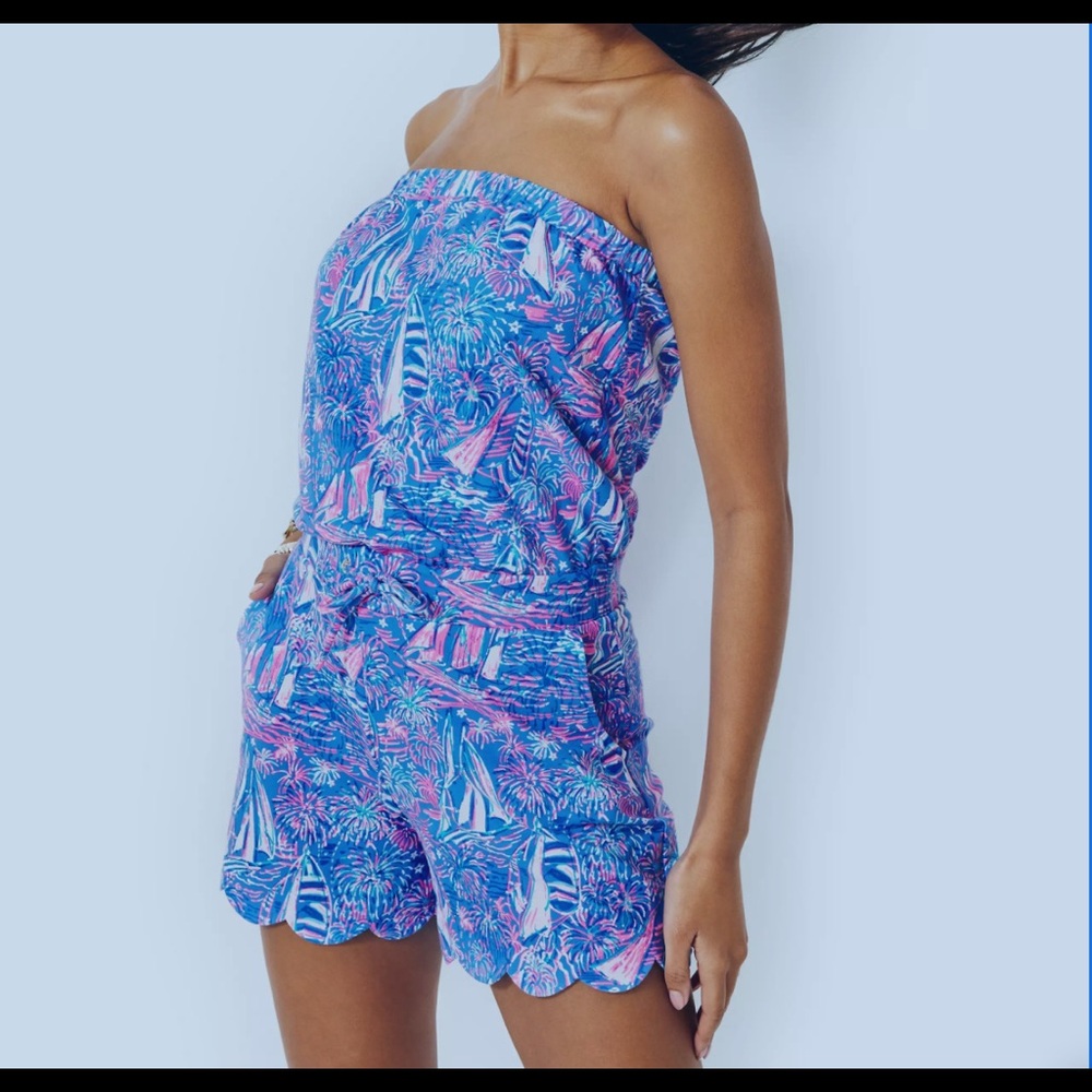 Lilly Pulitzer Jace Strapless Romper Boca Blue S